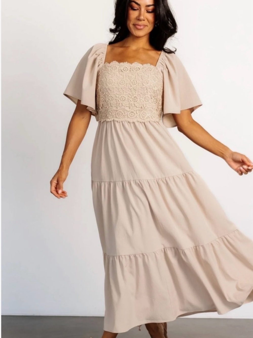 Baltic Born Cream Lace Bodice Midi Dress